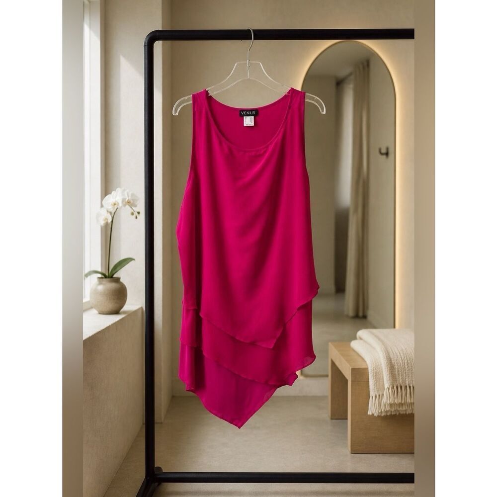 VENUS Hot Pink Long Front Layered Tank Top S-XL